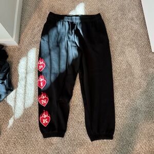 PINK Victoria's Secret Black Joggers with Red Logo Design